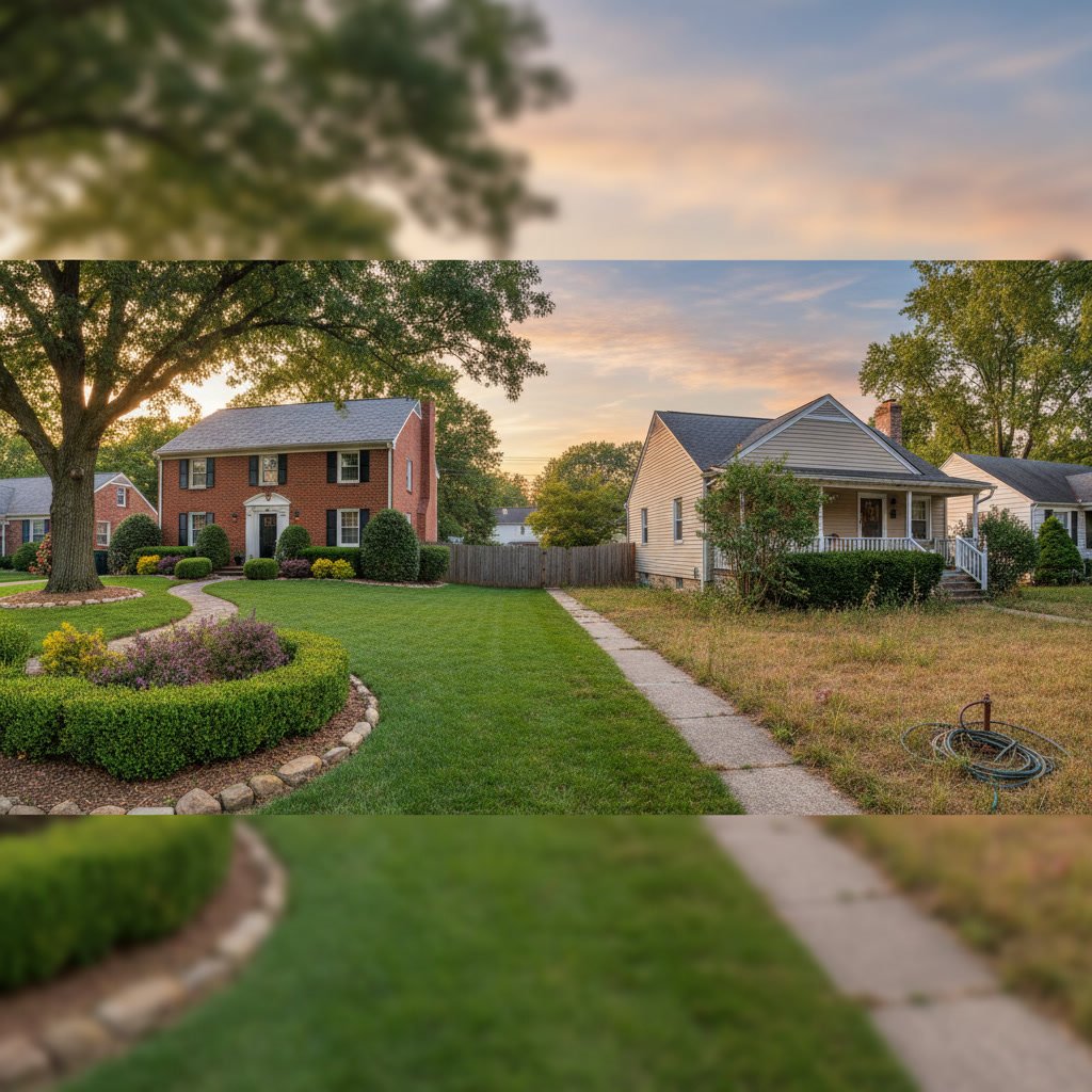 Professional landscape maintenance team working on Parkville residential property