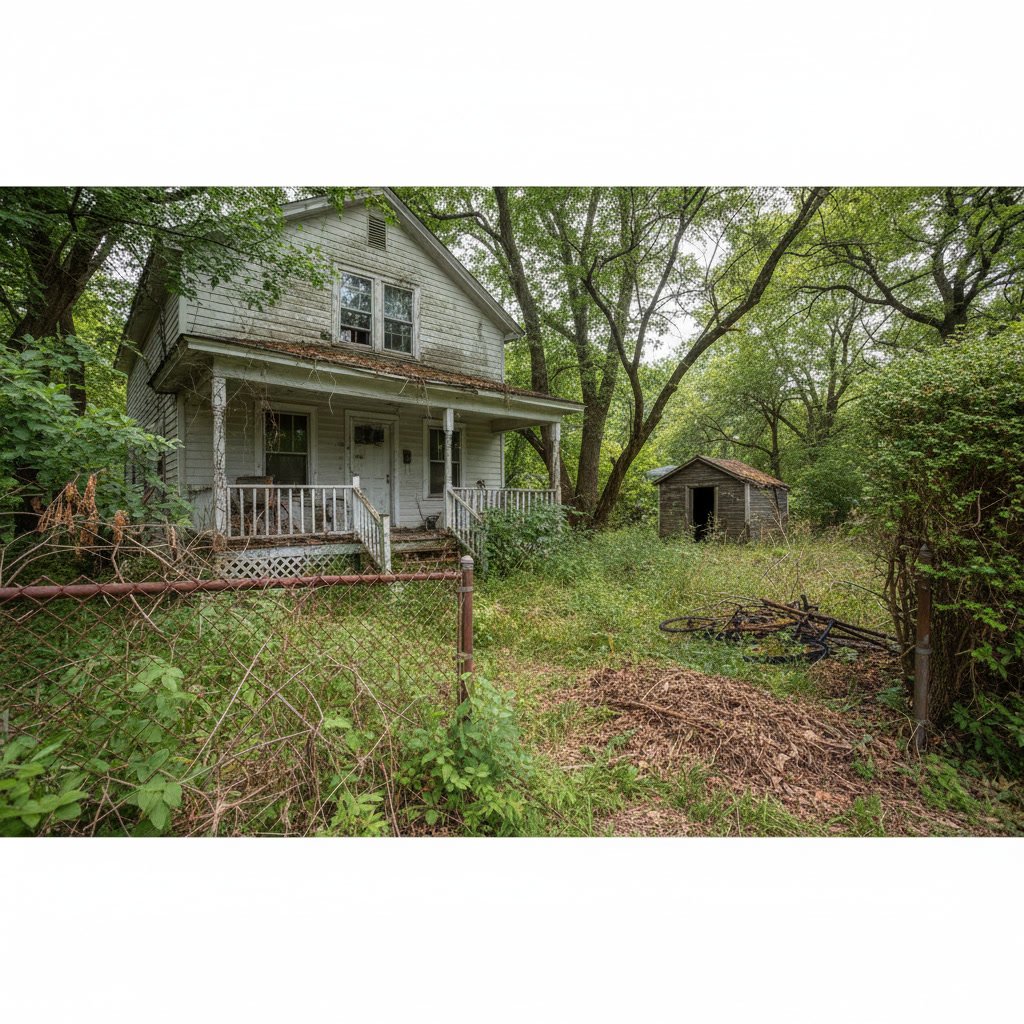 Before and after overgrown yard cleanup service showing cleared landscape beds and trimmed shrubs