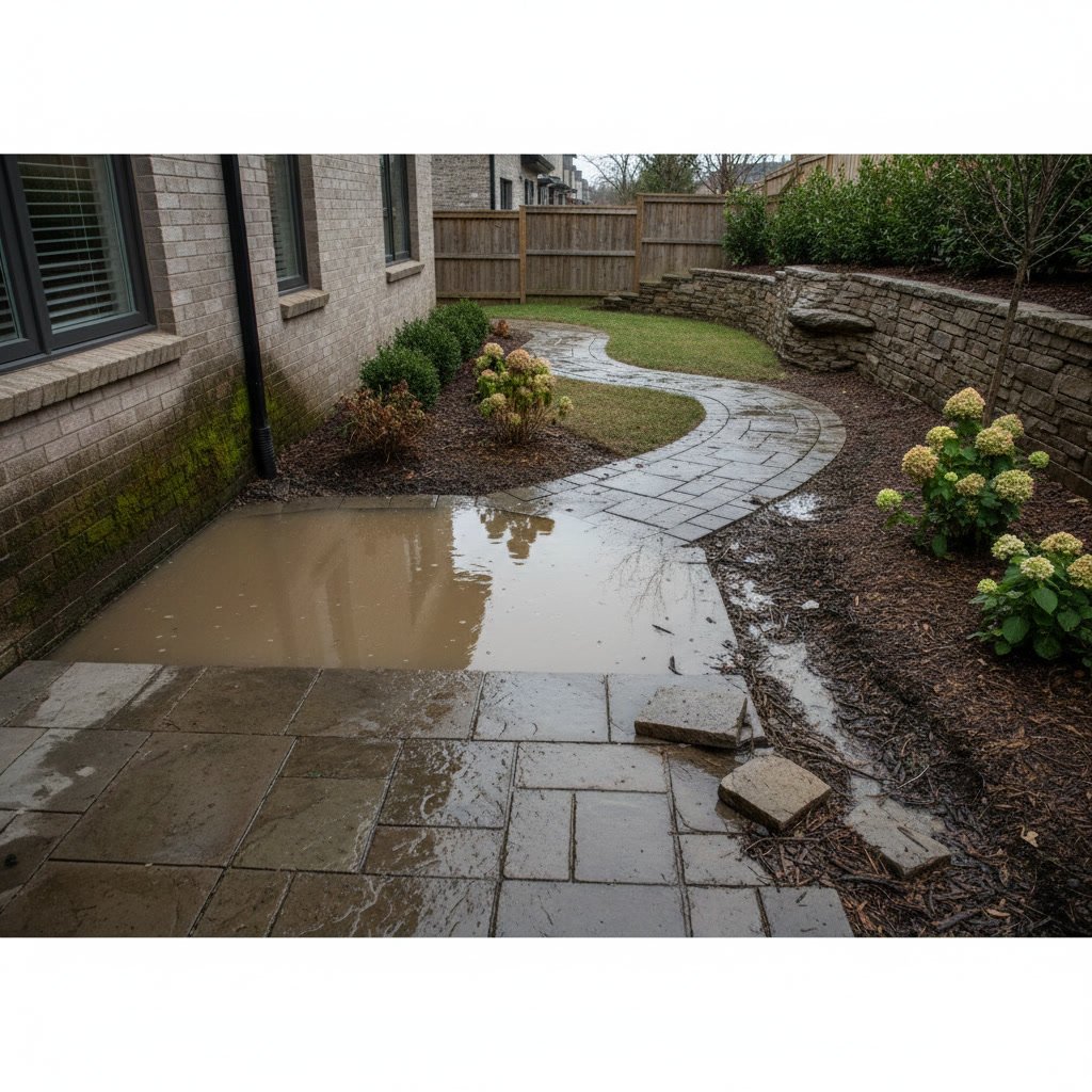 Standing water and drainage problems caused by poor landscaping design