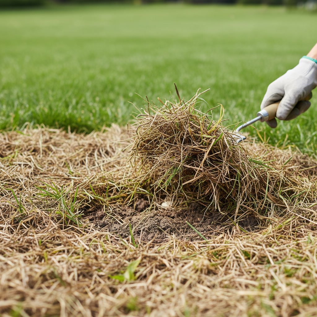 Thick thatch layer preventing water and nutrients from reaching grass roots