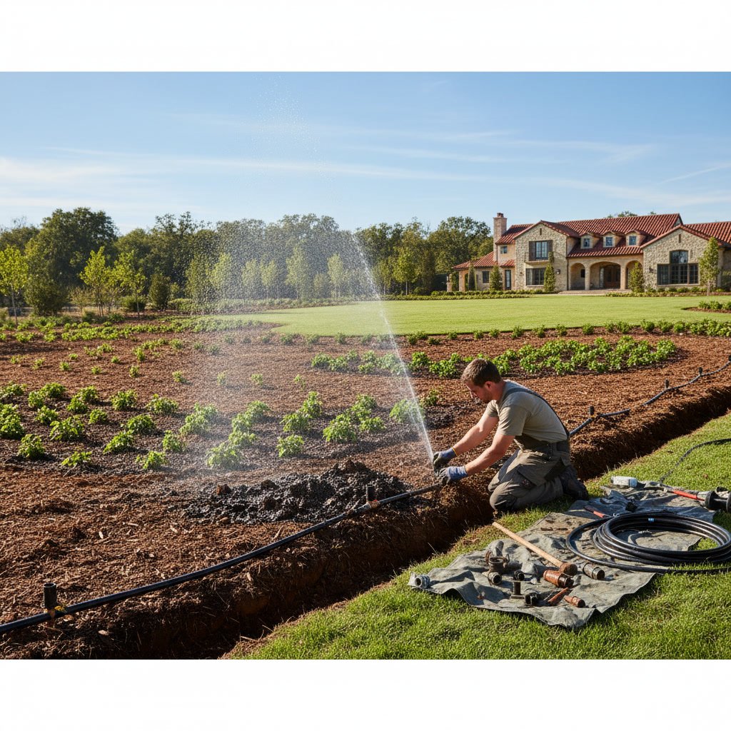 Restored landscape showing healthy lawn and trimmed plants after professional renovation