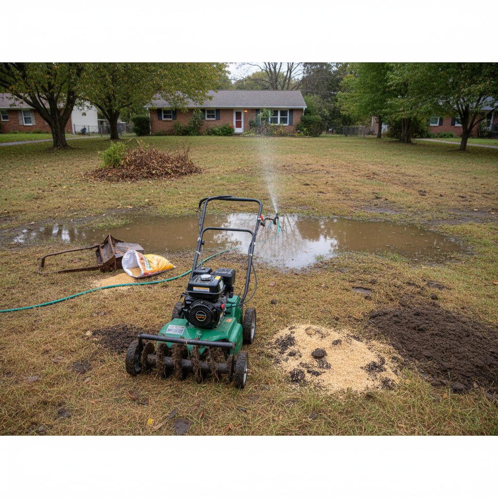 thick healthy lawn after successful aeration and overseeding treatment