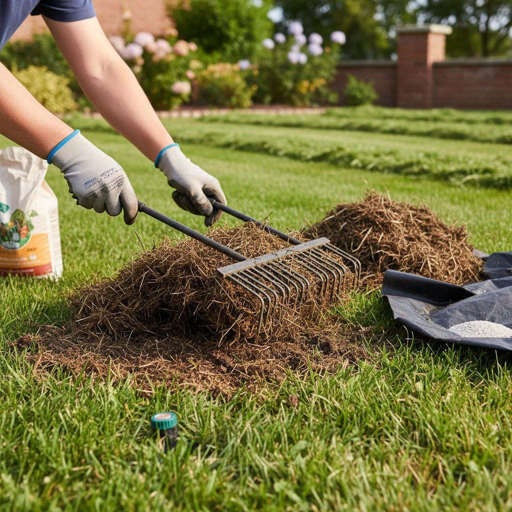 Healthy lawn after dethatching showing improved grass density and color