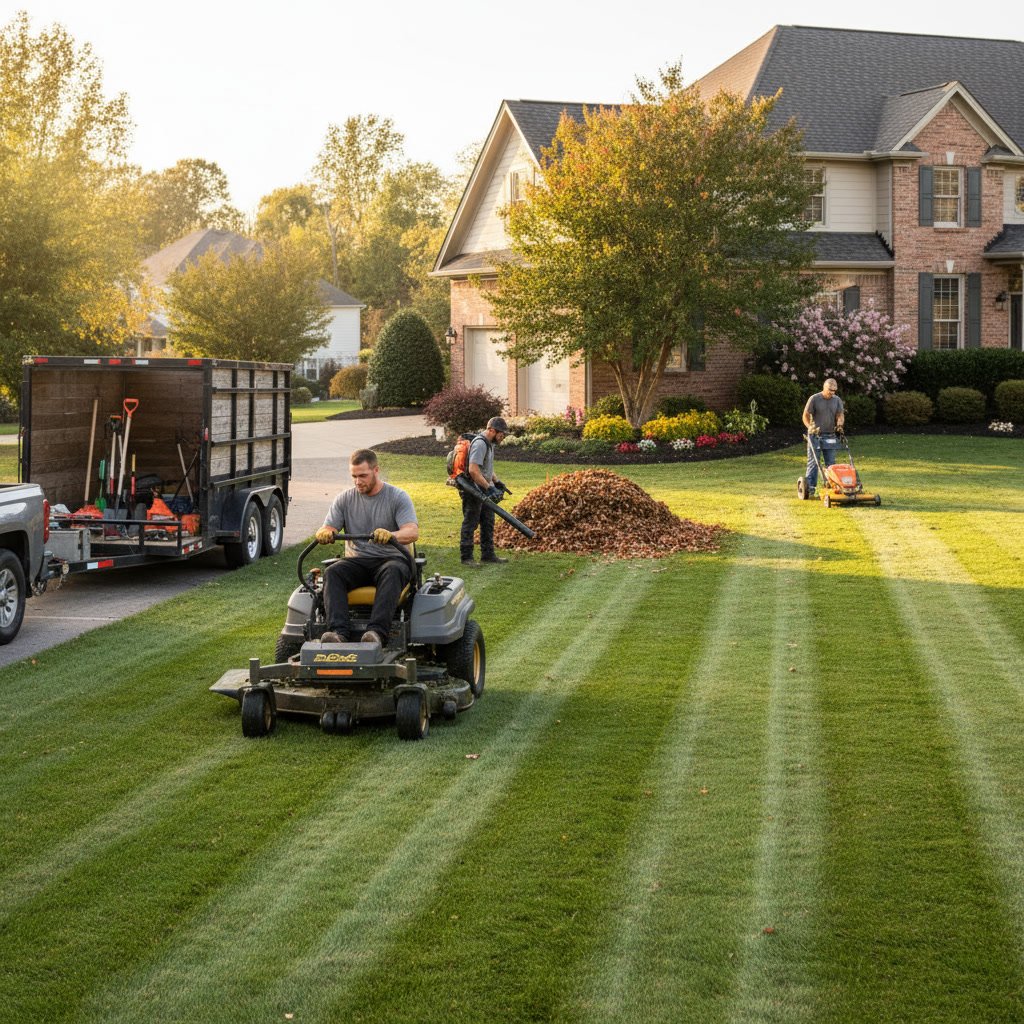 Professional applying lawn care treatment to healthy green grass