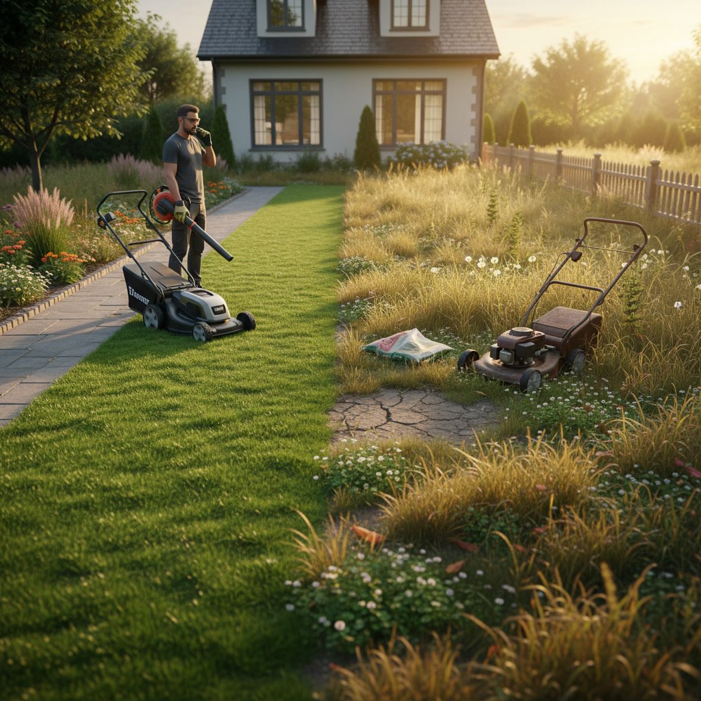 Well-maintained residential lawn with professional mowing pattern in Missouri neighborhood