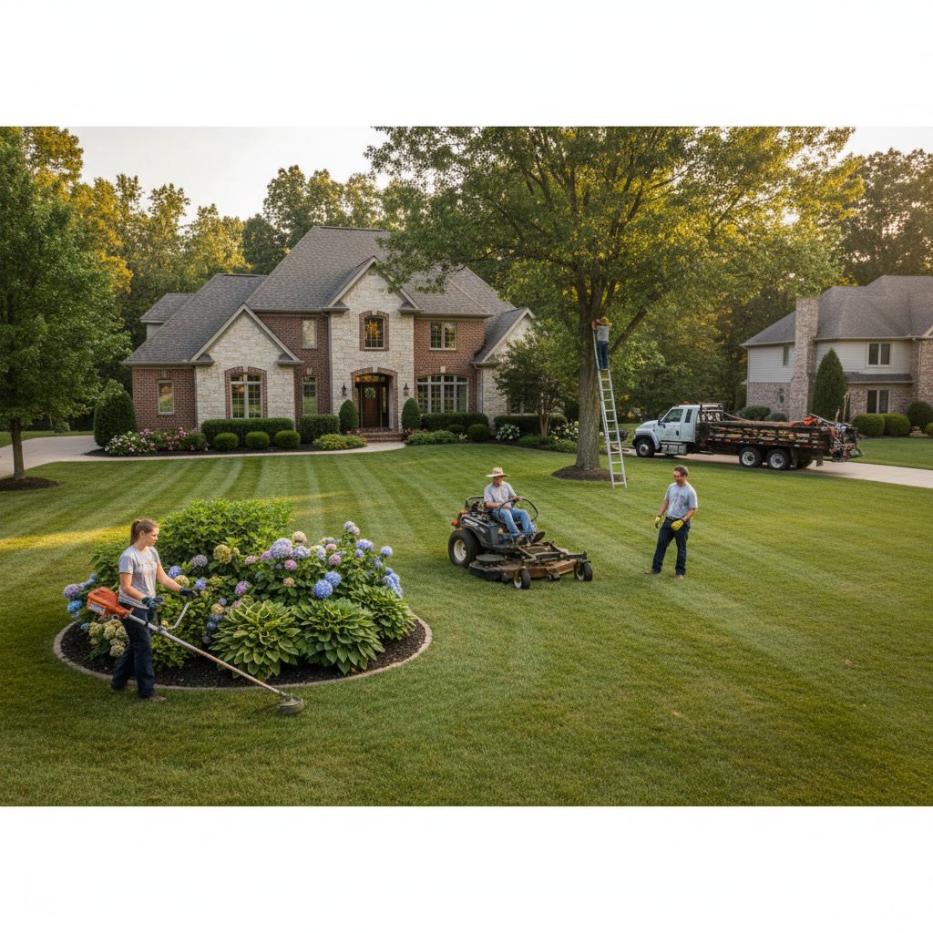 Full service lawn care including trimming around landscape beds and trees